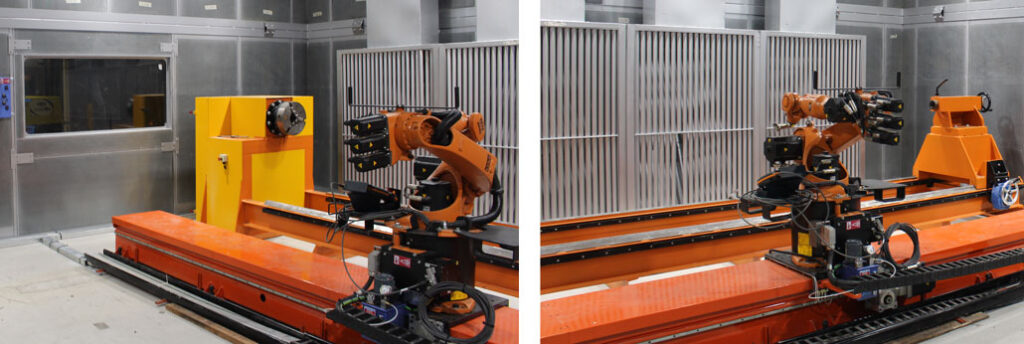 Kuka robot inside acoustic room for thermal spray coating