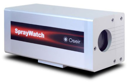 White rectangular device labeled SprayWatch on the front panel with a circular side port.